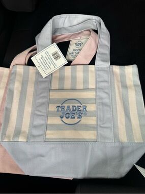 Trader Joe's blue striped canvas tote bag